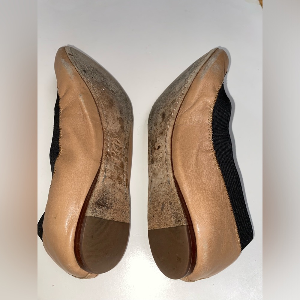 Tory Burch Tan Leather Ballet Flats With Logo Sz Women’s 7.5 M - Picture 5 of 11